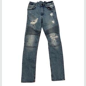 Zara Boys Moto Ripped Skinny Fit  Jeans Blue Washed Size 12/13
